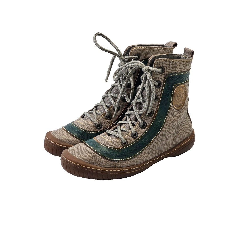 Enduro 38 (US 7.5) Leather Lace Up Ankle Boots Booties Green Beige Casual moto‎